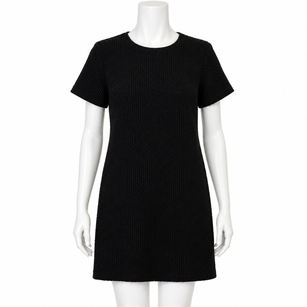 Eileen Fisher Textured Tencel Honeycomb Shift Dress Women's Medium Black